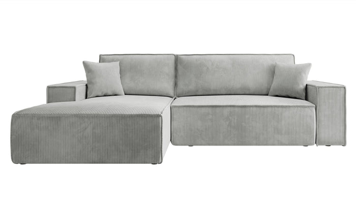NADUVI Collection Galine Hoekbank met Chaise Longue Links met Slaapfunctie - Ribstof - Lichtgrijs