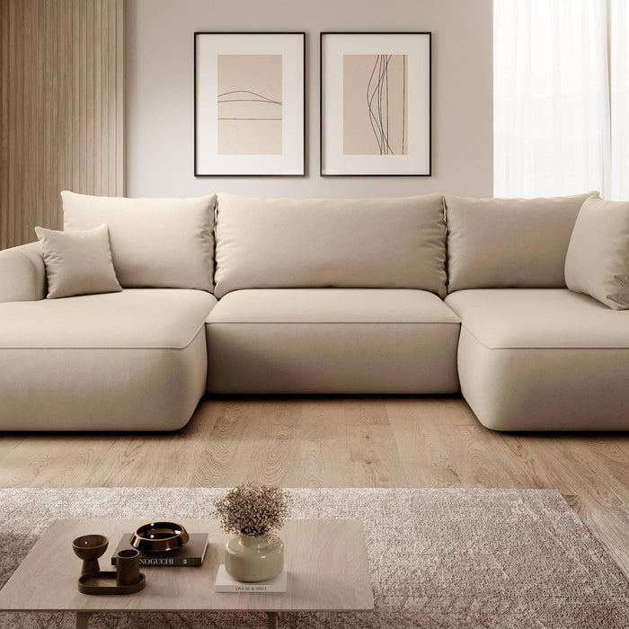 NADUVI Collection Philipa U-bank Rechts met Slaapfunctie - Velvet - Beige