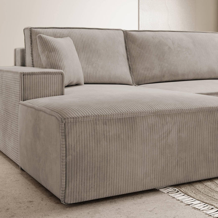 NADUVI Collection Galine Hoekbank met Chaise Longue Links met Slaapfunctie - Ribstof - Beige