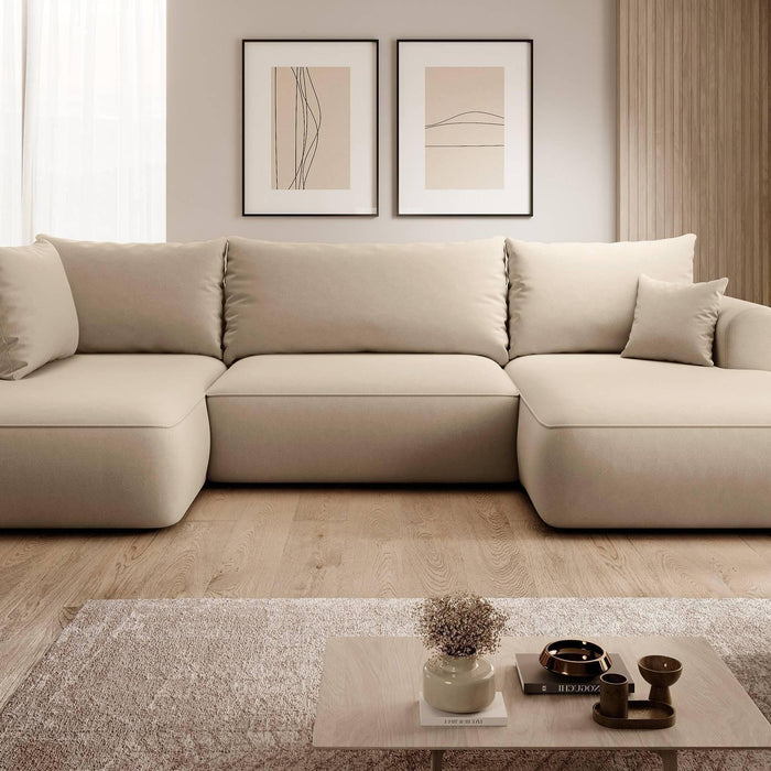 NADUVI Collection Philipa U-bank Links met Slaapfunctie - Velvet - Beige