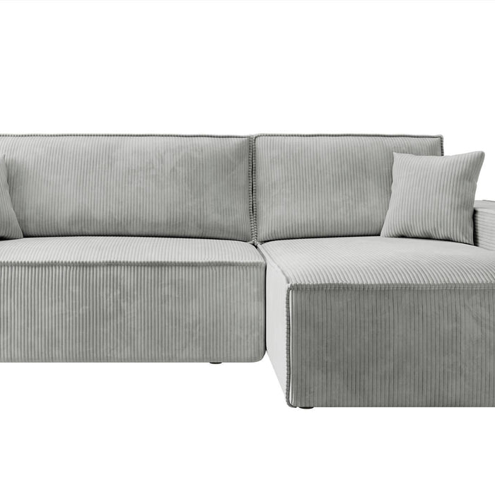 NADUVI Collection Galine Hoekbank met Chaise Longue Rechts met Slaapfunctie - Ribstof - Lichtgrijs