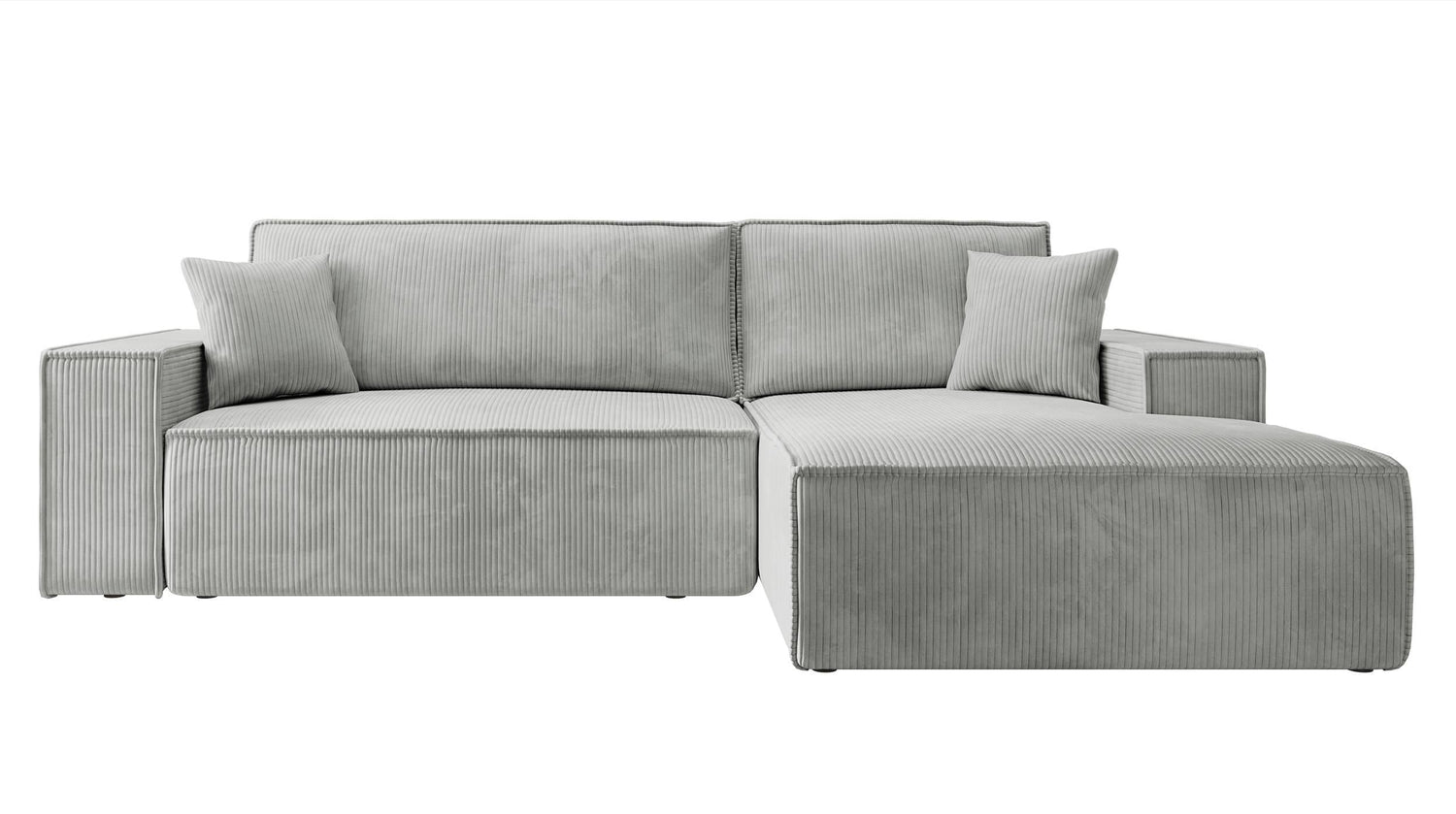 NADUVI Collection Galine Hoekbank met Chaise Longue Rechts met Slaapfunctie - Ribstof - Lichtgrijs