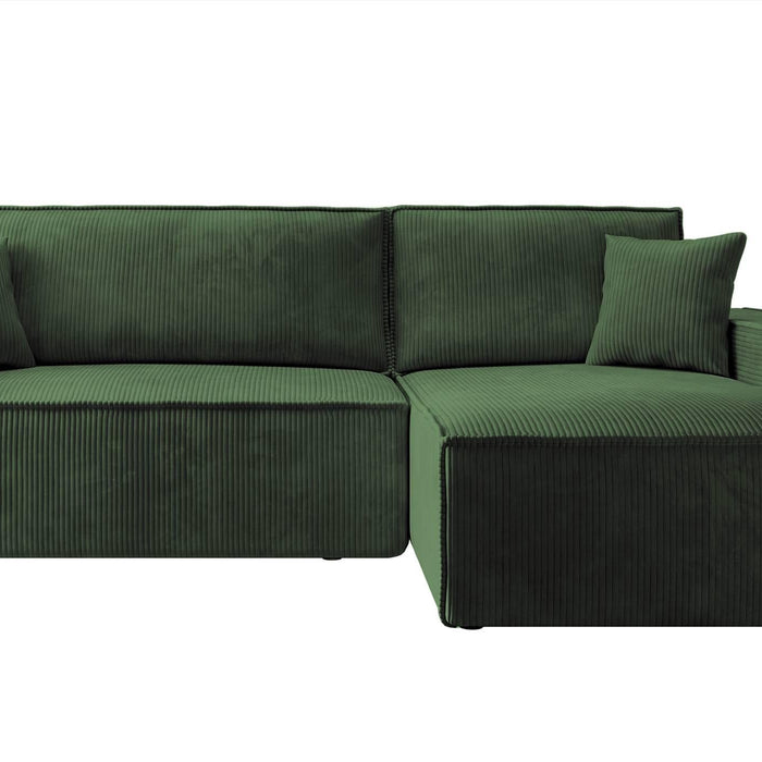 NADUVI Collection Galine Hoekbank met Chaise Longue Rechts met Slaapfunctie - Ribstof - Donkergroen