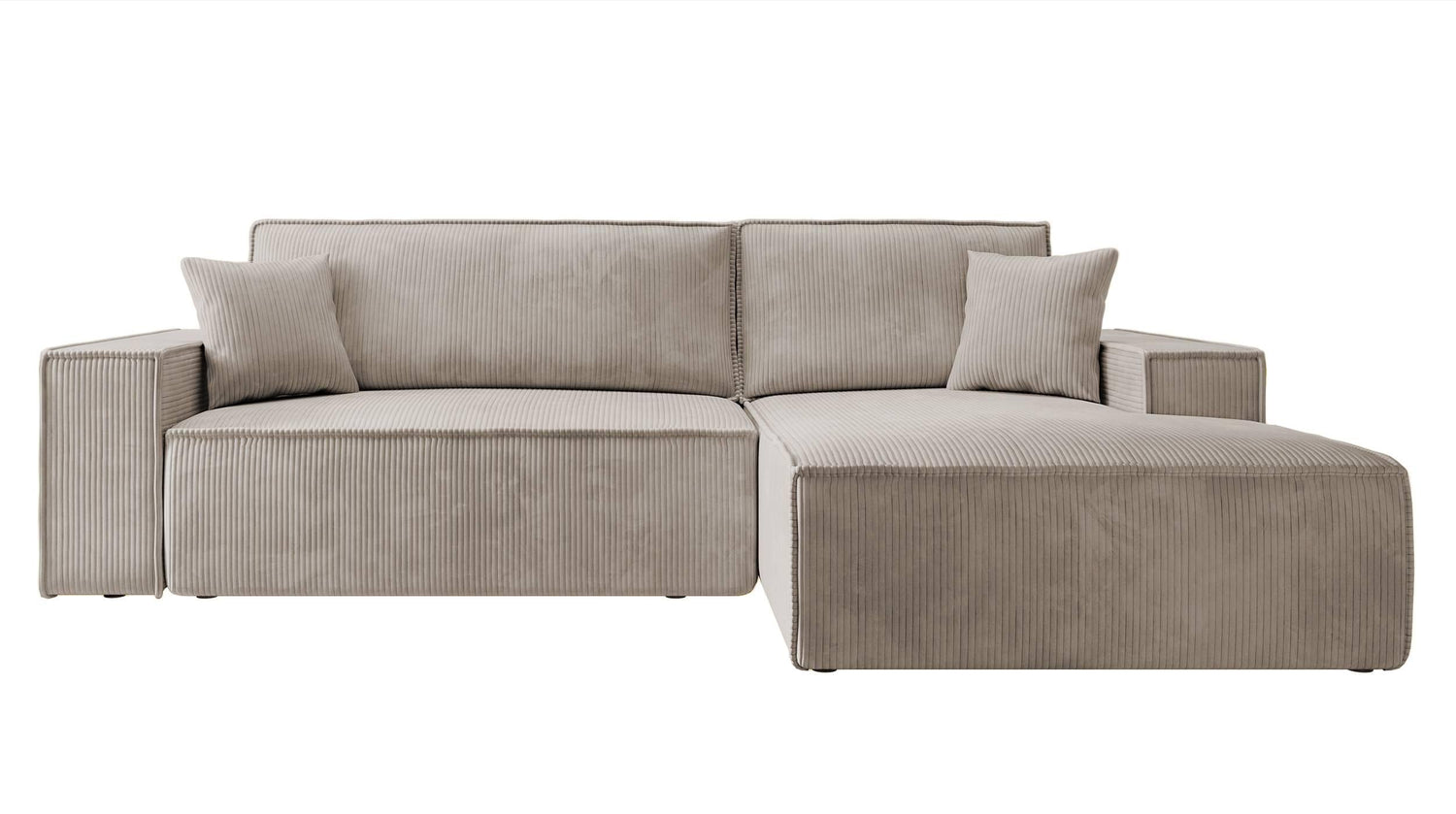 NADUVI Collection Galine Hoekbank met Chaise Longue Rechts met Slaapfunctie - Ribstof - Beige