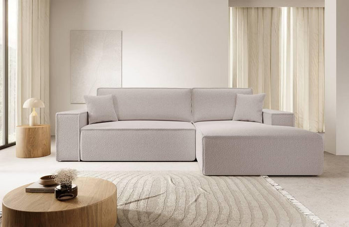 NADUVI Collection Galine Hoekbank met Chaise Longue Rechts met Slaapfunctie - Bouclé - Crème
