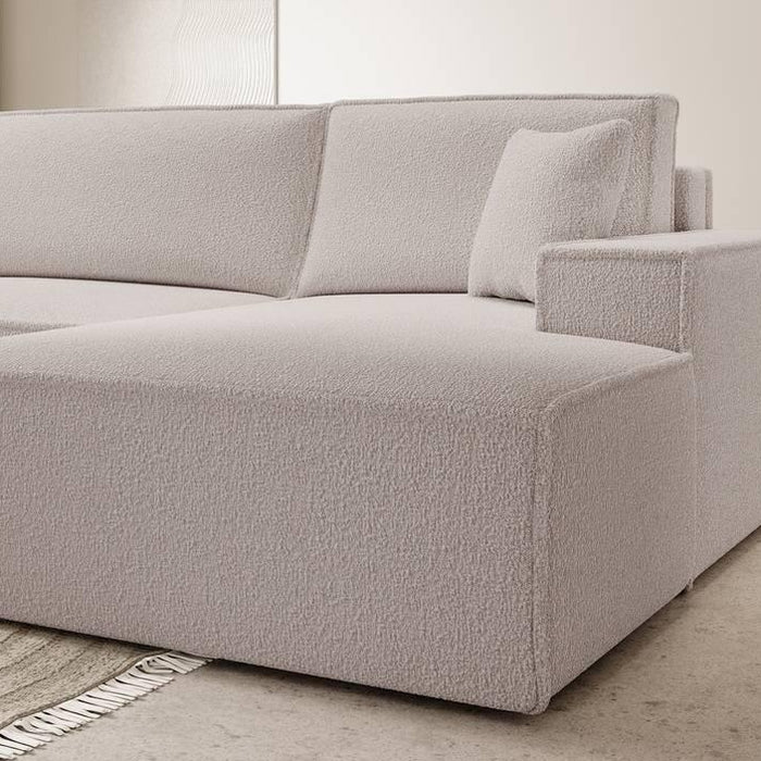 NADUVI Collection Galine Hoekbank met Chaise Longue Rechts met Slaapfunctie - Bouclé - Crème