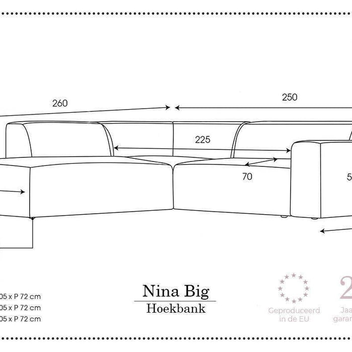 NADUVI Collection Nina Big Hoekbank Links - Ribstof - Donkerblauw