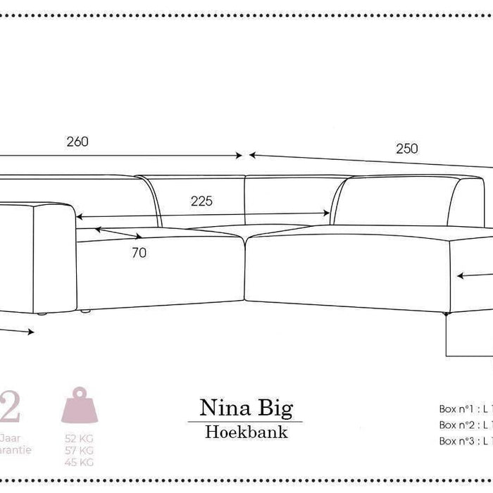 NADUVI Collection Nina Big Hoekbank Rechts - Ribstof - Turquoise