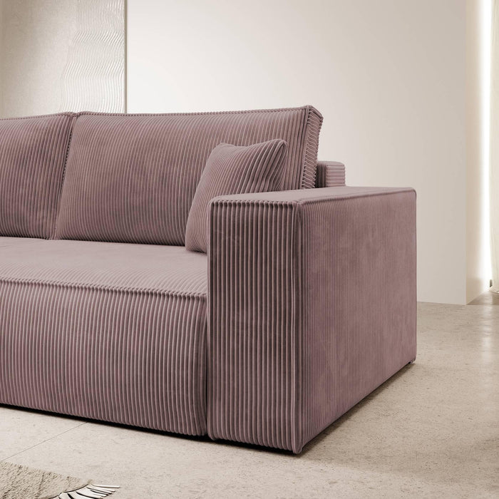 NADUVI Collection Galine 3-zitsbank met Slaapfunctie - Ribstof - Roze