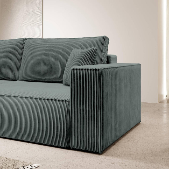 NADUVI Collection Galine 3-zitsbank met Slaapfunctie - Ribstof - Donkergrijs