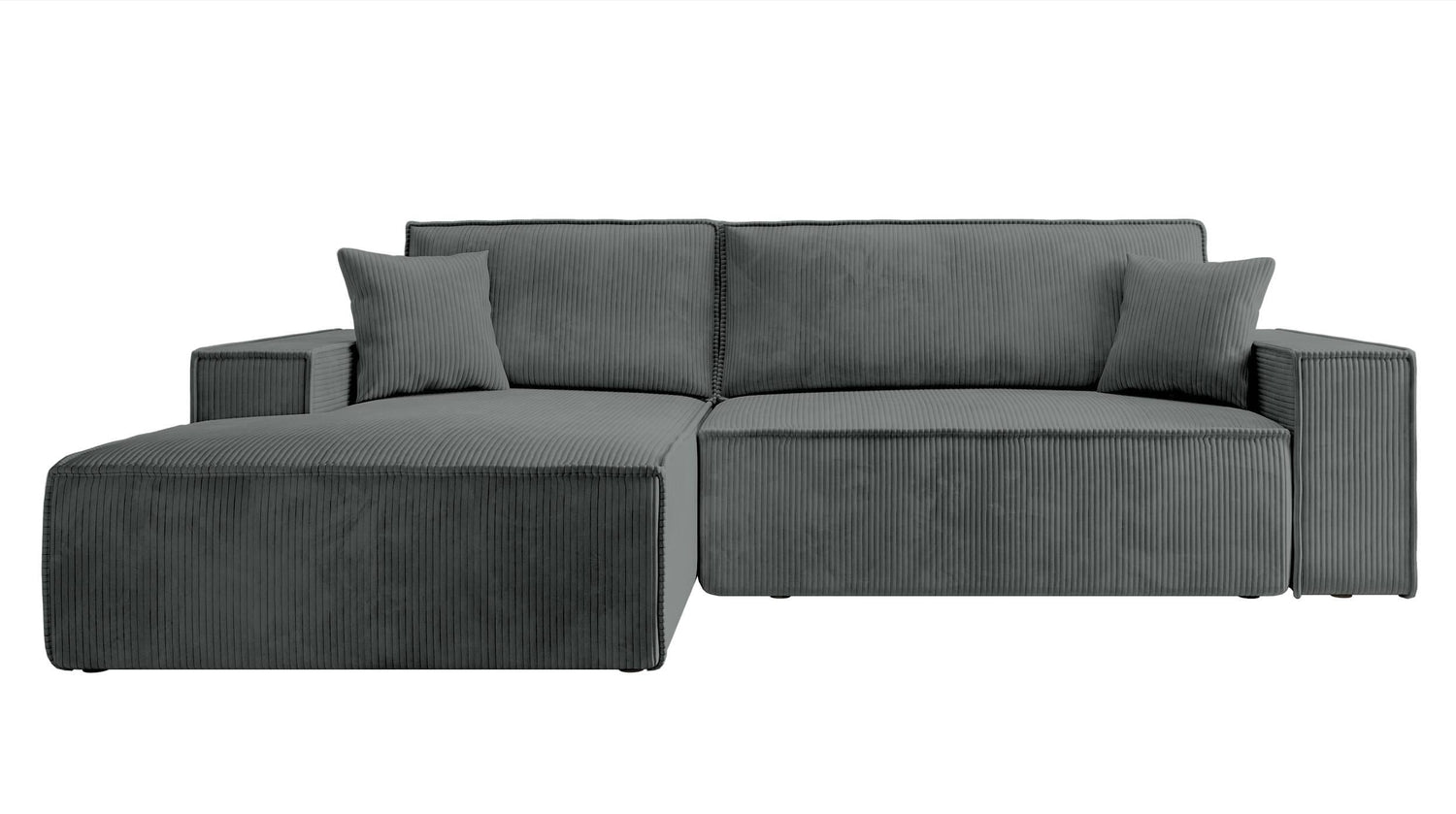 NADUVI Collection Galine Hoekbank met Hoekbank met Chaise Longue Links met Slaapfunctie - Ribstof - Donkergrijs
