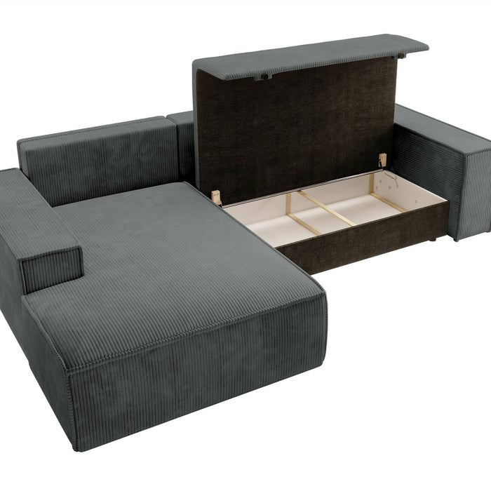 NADUVI Collection Galine Hoekbank met Hoekbank met Chaise Longue Links met Slaapfunctie - Ribstof - Donkergrijs