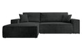 NADUVI Collection Galine Hoekbank met Chaise Longue Links met Slaapfunctie - Ribstof - Zwart