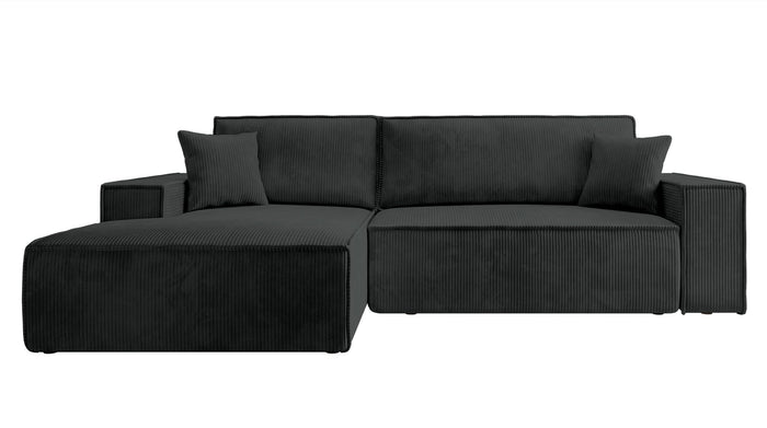 NADUVI Collection Galine Hoekbank met Chaise Longue Links met Slaapfunctie - Ribstof - Zwart