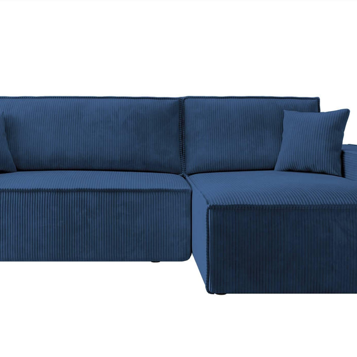 NADUVI Collection Galine Hoekbank met Chaise Longue Rechts met Slaapfunctie - Ribstof - Donkerblauw