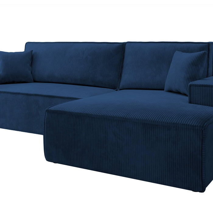 NADUVI Collection Galine Hoekbank met Chaise Longue Rechts met Slaapfunctie - Ribstof - Donkerblauw