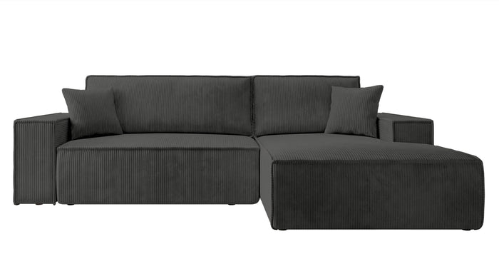 NADUVI Collection Galine Hoekbank met Chaise Longue Rechts met Slaapfunctie - Ribstof - Antraciet
