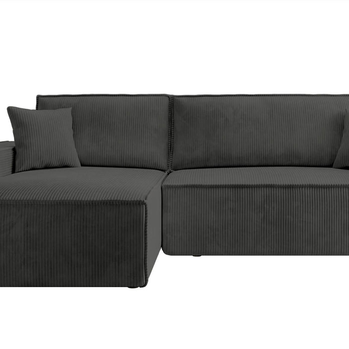 NADUVI Collection Galine Hoekbank met Chaise Longue Links met Slaapfunctie - Ribstof - Antraciet
