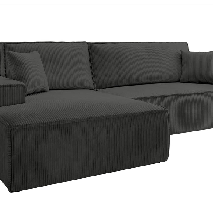 NADUVI Collection Galine Hoekbank met Chaise Longue Links met Slaapfunctie - Ribstof - Antraciet