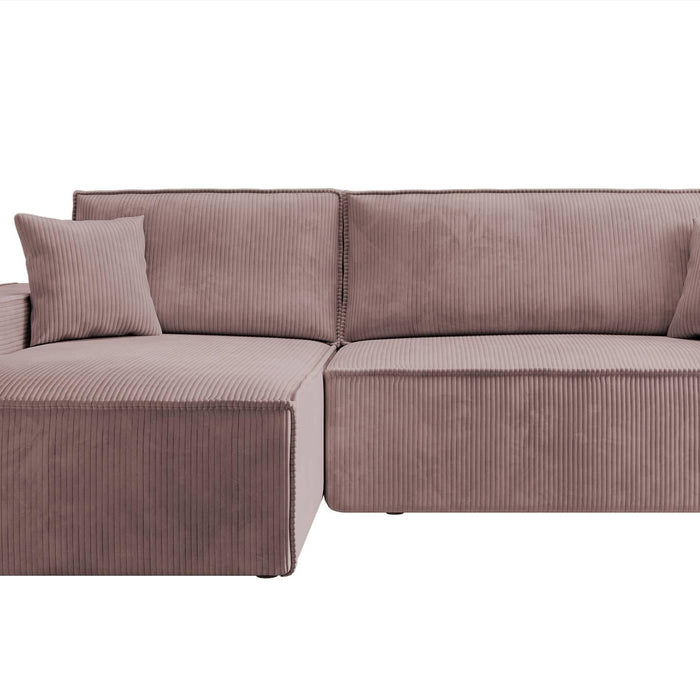 NADUVI Collection Galine Hoekbank met Chaise Longue Links met Slaapfunctie - Ribstof - Roze