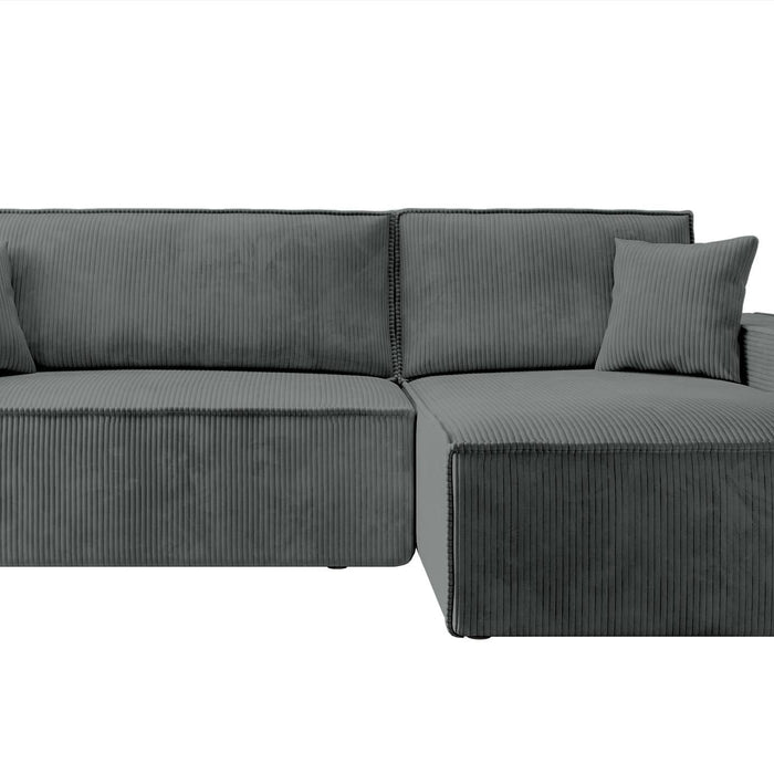 NADUVI Collection Galine Hoekbank met Chaise Longue Rechts met Slaapfunctie - Ribstof - Donkergrijs
