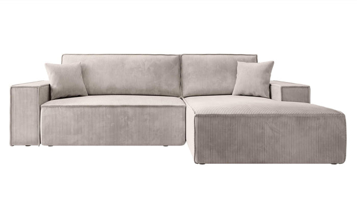 NADUVI Collection Galine Hoekbank met Chaise Longue Rechts met Slaapfunctie - Ribstof - Crème