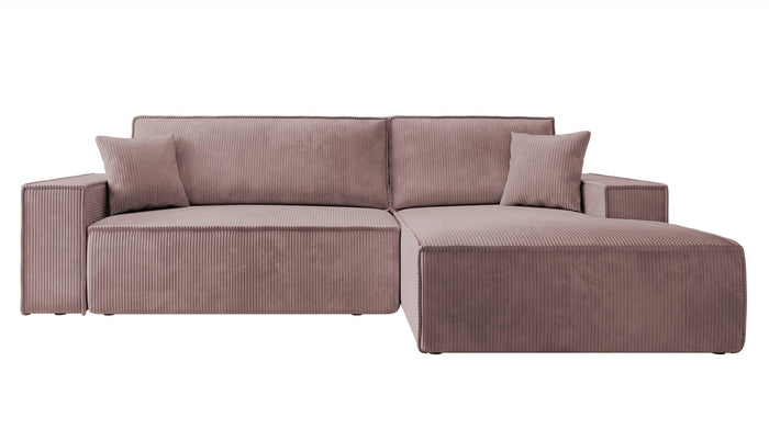 NADUVI Collection Galine Hoekbank met Chaise Longue Rechts met Slaapfunctie - Ribstof - Roze