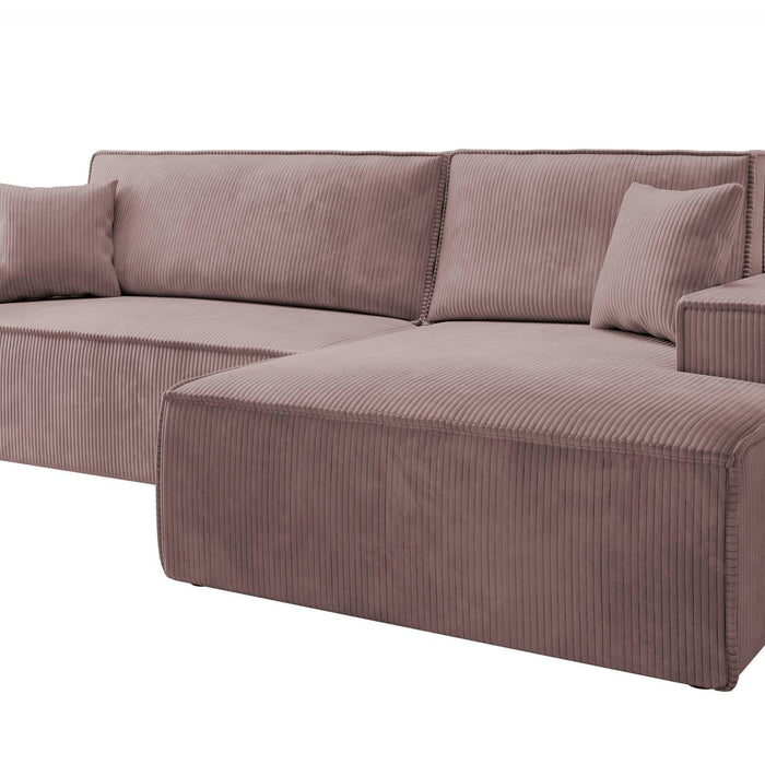 NADUVI Collection Galine Hoekbank met Chaise Longue Rechts met Slaapfunctie - Ribstof - Roze