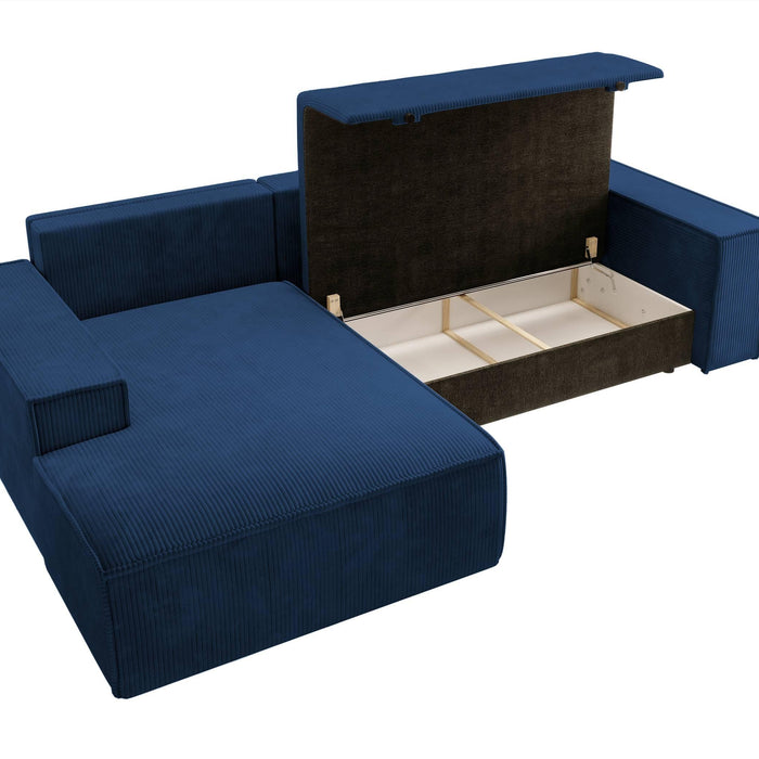 NADUVI Collection Galine Hoekbank met Chaise Longue Links met Slaapfunctie - Ribstof - Donkerblauw