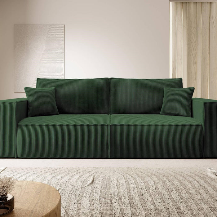 NADUVI Collection Galine 3-zitsbank met Slaapfunctie - Ribstof - Donkergroen