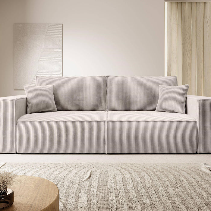 NADUVI Collection Galine 3-zitsbank met Slaapfunctie - Ribstof - Crème