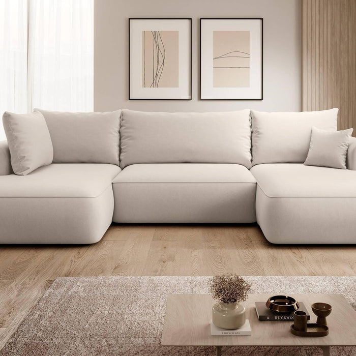 NADUVI Collection Philipa U-bank Links met Slaapfunctie - Velvet - Crème