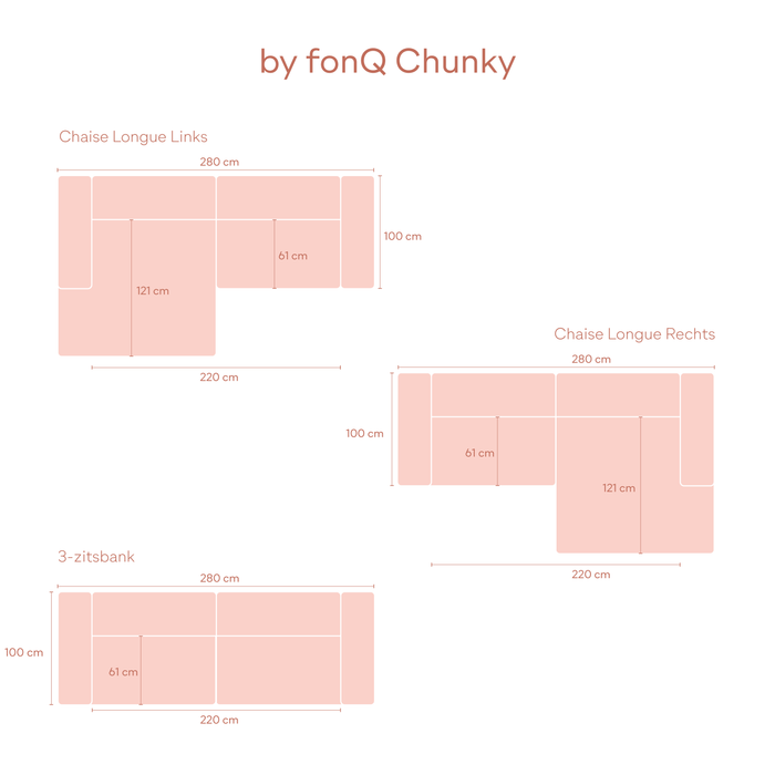 by fonQ Chunky Hoekbank met Chaise Longue Links - Beige