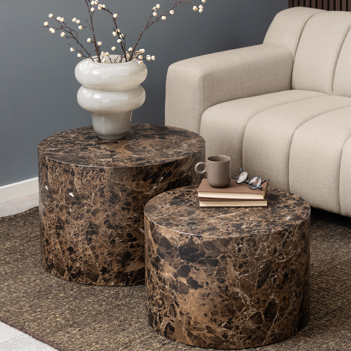 by fonQ Dice Bijzettafel Set van 2 - Rond - Bruin