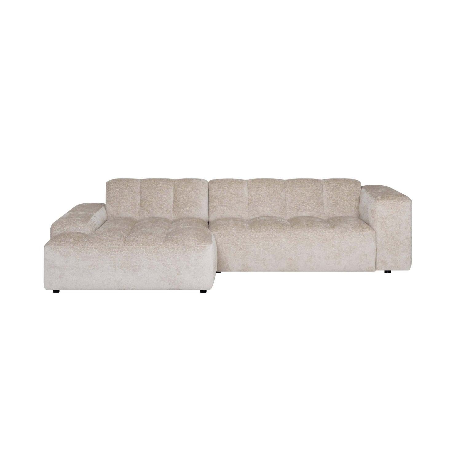 by fonQ Plume 3-zits Hoekbank met Chaise Longue Links - Chenille - Beige