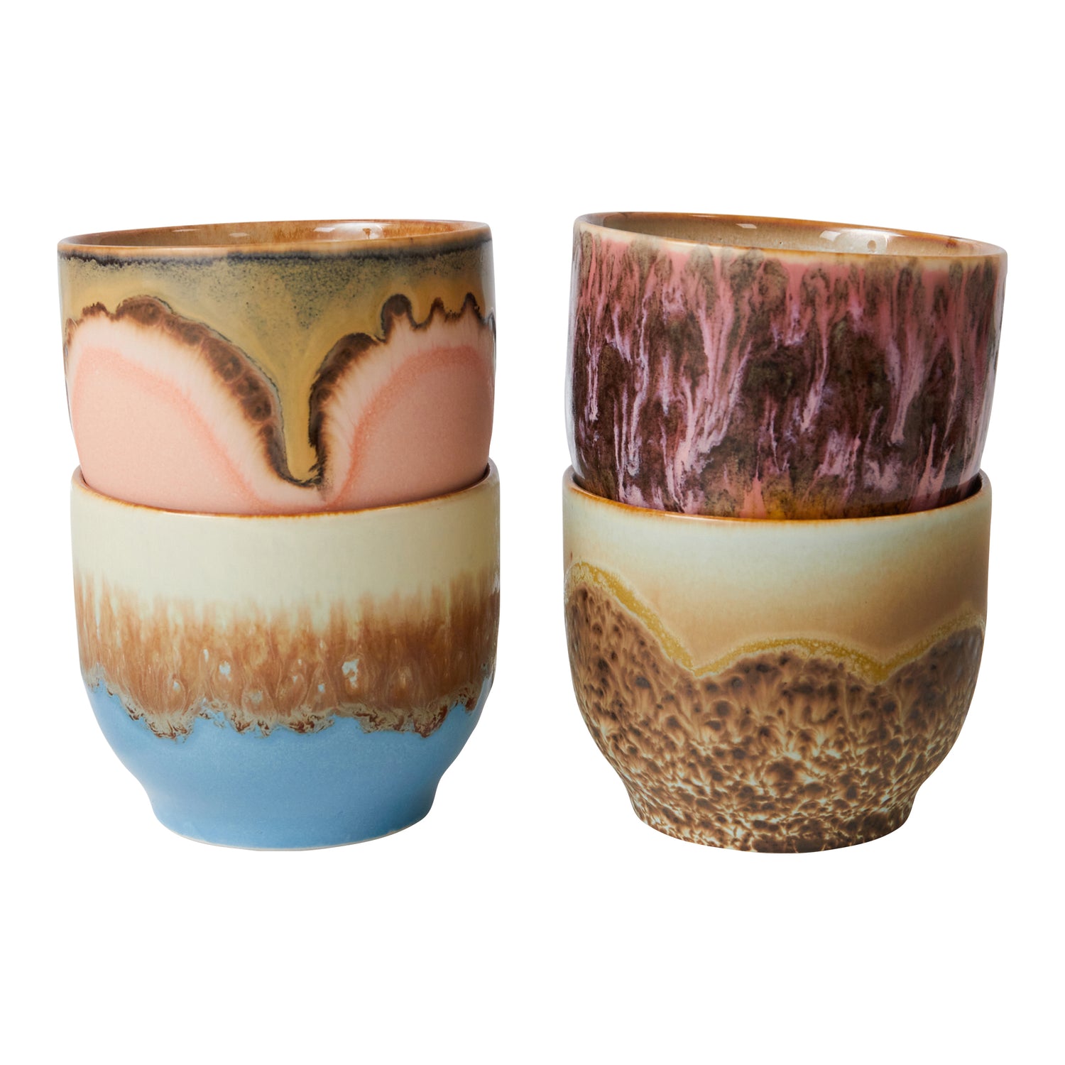 HKliving 70's Ceramics Koffiemok 0,25 L - Set van 4 - Lagoon