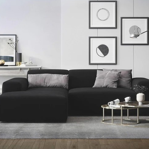 NADUVI Collection Nina Hoekbank Links - Velvet - Zwart