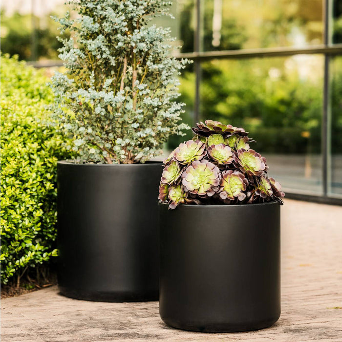 Elho Pure Cilinder Wheels 40 - Zwart - L 40 x B  x H 40 cm - Balkon, Binnen en Buiten - 100% gerecycled