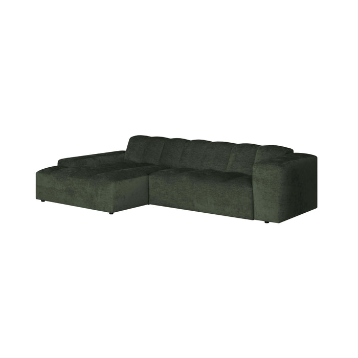 by fonQ Plume 3-zits Hoekbank met Chaise Longue Links - Chenille - Donkergroen