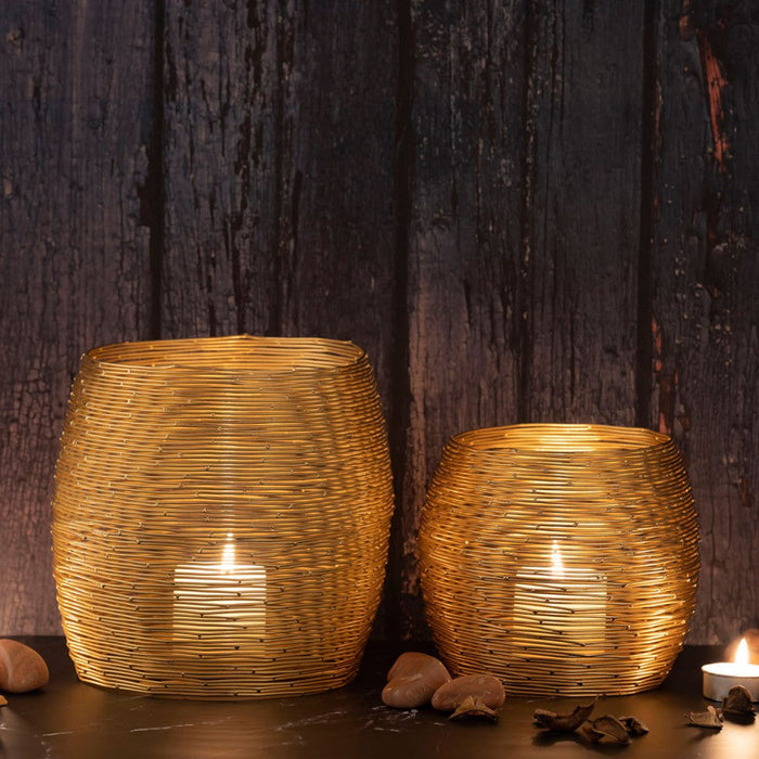 SVJ Windlichten Rond - 15 x 15 x 18 cm - Metaal - Goud - Set van 2