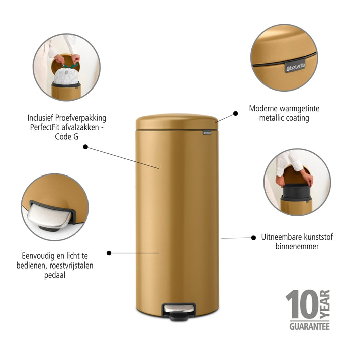 Brabantia NewIcon Pedaalemmer 30 L - Warm Gold